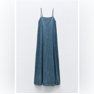 Zara Denim Maxi Slip Dress in Blue